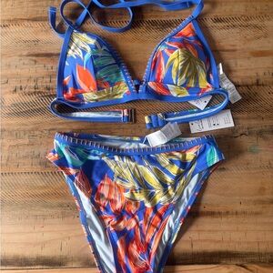 Tropical Print Blue Bikini Set Cupshe